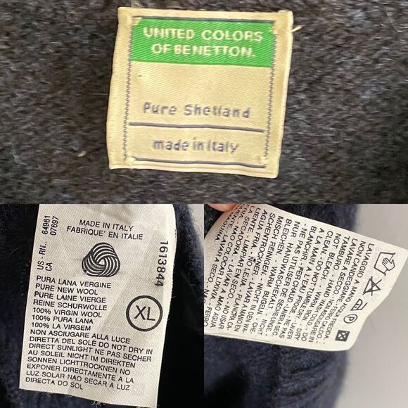 (SOLD) UNITED COLORS OF BENETTON Shetland Wool Sweater Blue XL - Picture 4 of 4